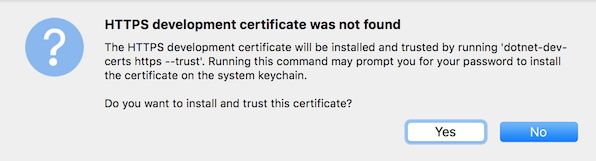 HTTPS development certificate not installed message