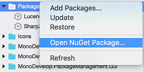 Open Package menu on Packages folder