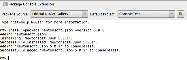 PowerShell Console Window - Installing Json.NET
