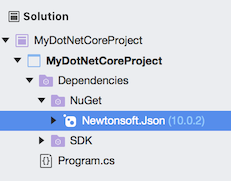 Newtonsoft.Json NuGet package in Solution window - .NET Core project