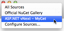 Add Packages dialog - package sources from solution NuGet.config