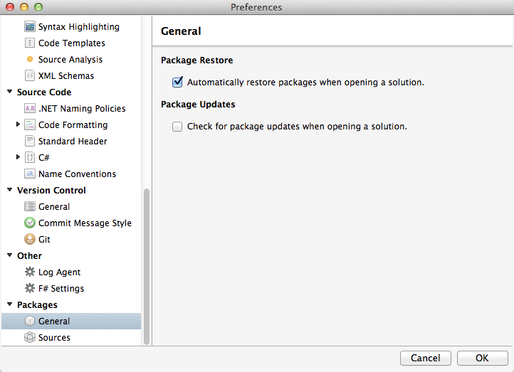 Preferences dialog - Check for package updates when opening a solution