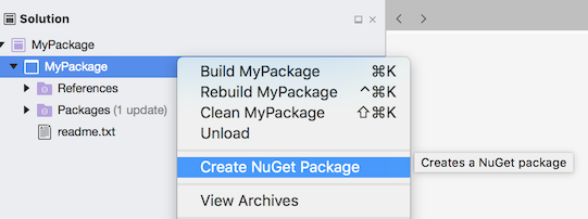 Create NuGet Package menu item