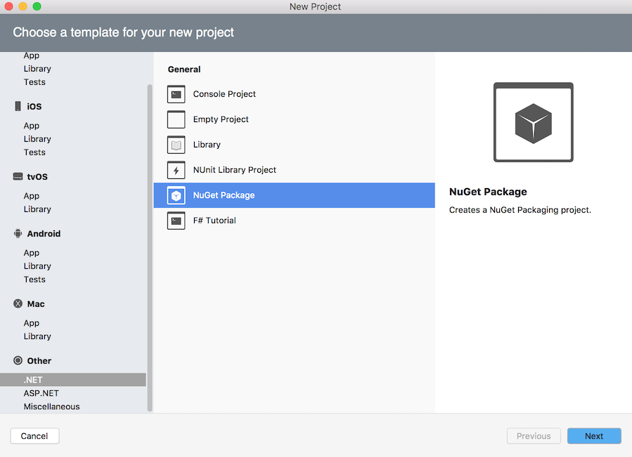 NuGet Package project template in New Project dialog