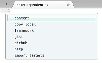 paket.dependencies file keyword completion