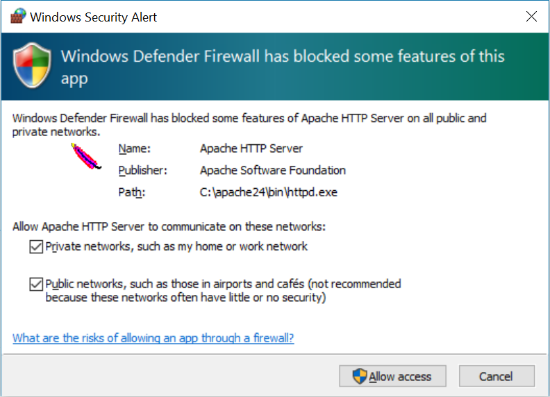 Windows Firewall alert for Apache