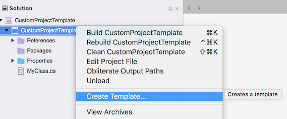 Project - Create Template context menu