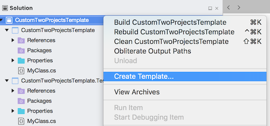 Solution - Create Template context menu