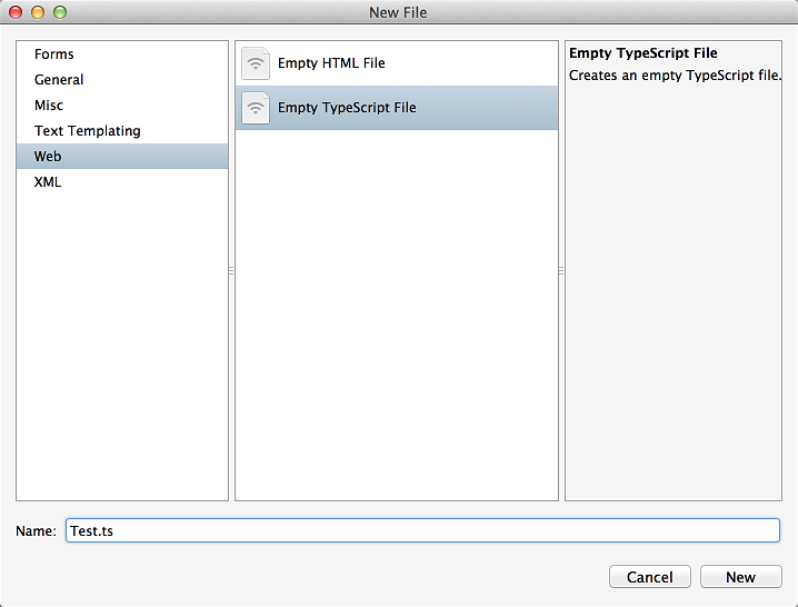 New File Dialog - New TypeScript File