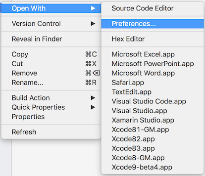 Open With - Preferences context menu