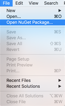 File Open NuGet Package menu