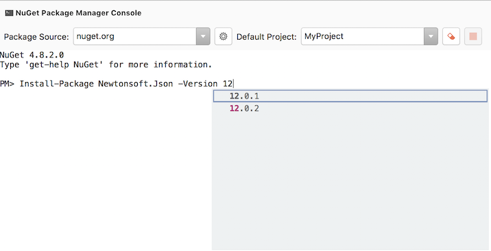 Tab completion - Install-Package Newtonsoft.Json -Version