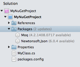 Package updates shown in Solution window
