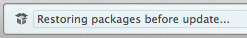 Restoring packages before update status bar message
