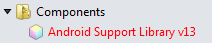Android Support Library v13 Component error in Solution window