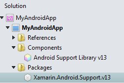 Android Support Library v13 Component in Solution window