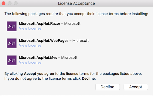 License Acceptance dialog