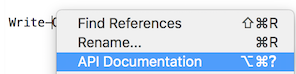 API Documentation text editor context menu