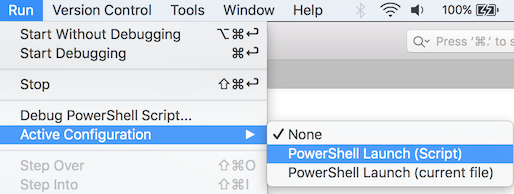 PowerShell launch configurations in Run menu