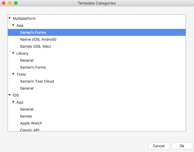 Template Categories dialog