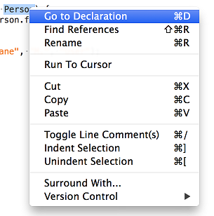 Text editor context menu with TypeScript menu options