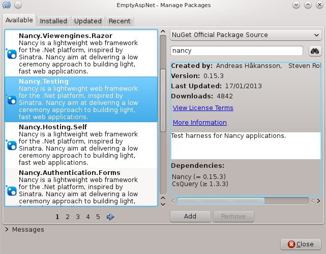 Manage Packages Dialog
