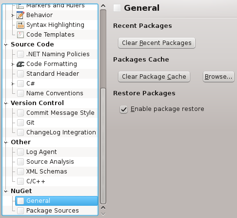 Manage Packages Dialog