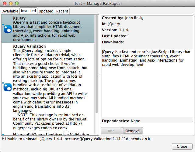 Manage Packages Dialog