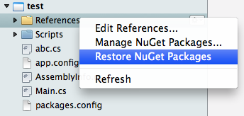 Restore NuGet Packages menu item
